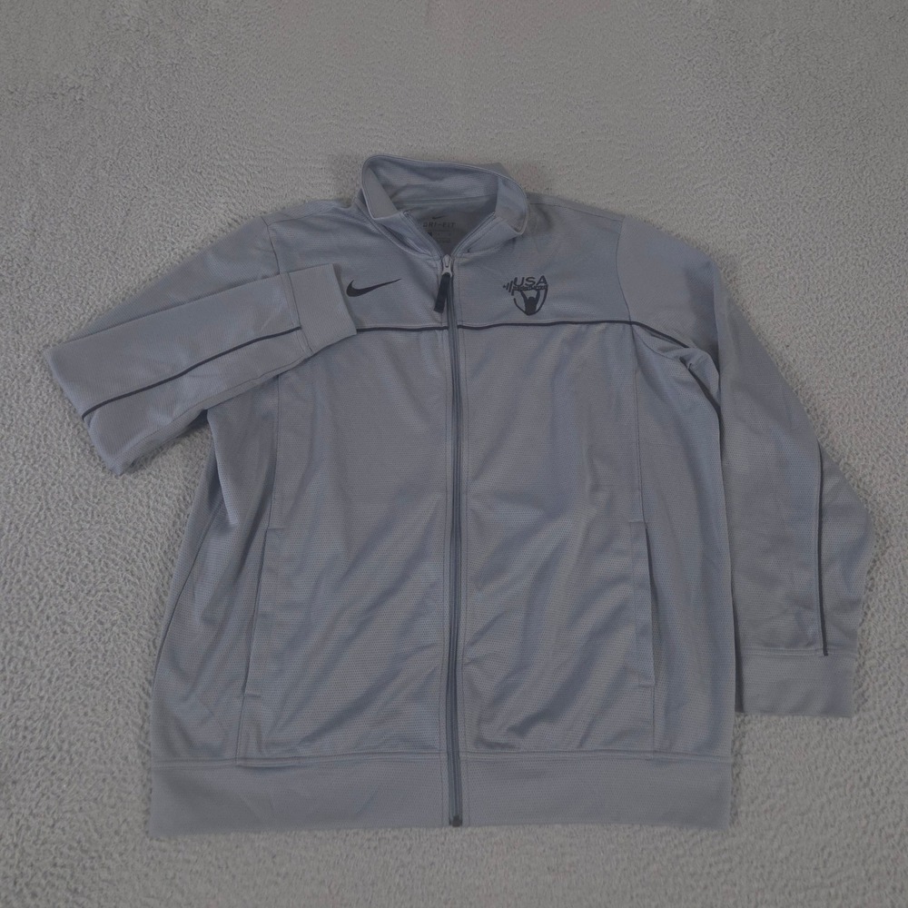 Nike Jacket Mens Large Grey Dri-Fit Rivalry USA Weightlifting Full Zip Track